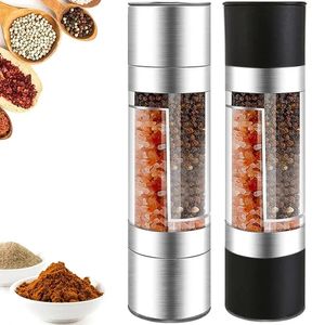 Salt and Pepper Grinder 2 in 1 Manual Stainless Steel Salt Pepper Mills with Adjustable Grinding Spice Mill Kitchen Tool