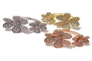 Copper Plated Glossy Clover Open Flower Ring Women Rose Rose Gold Rings Stainless Steel for Party Gift Jewelry for Women3033072