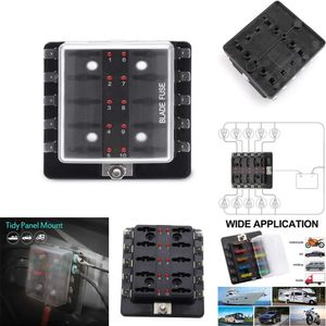 Nova caixa de 10 vias de 12V-36V com luzes de aviso de LED para iate de iate de carro RV Tamanho padrão do tipo Blade Fuse Peças