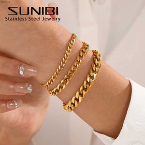 Bangle SUNIBI Stainless Steel Bracelets for Women Men 4MM/6MM/8MM Charms Cuban Chain Bracelets Fashion Jewelry Wholesale/DropshippingL240417