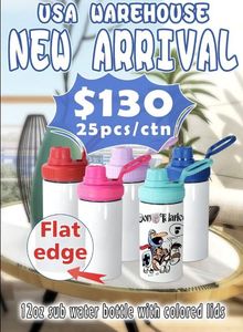 Local Warehouse! Sublimation 12OZ Water Bottles With Colorful Lids Flast Edge tumblers With BPA FREE Lids