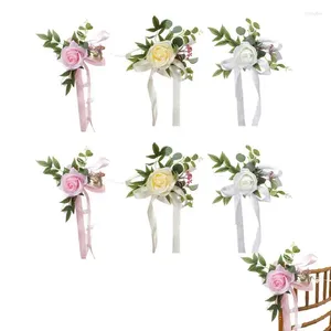 Decorative Flowers Wedding Aisle Chair 6PCS Floral Back Pew Church Bench Decor Romantic Artificial Arrangement For