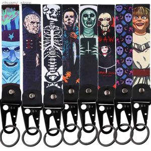 Keychains Lanyards Halloween Horror Movies Keychain Cool Key Tag For Motorcycles Cars Backpack Chaveiro Key Ring Fashion For Friends Holiday Gifts Y240417