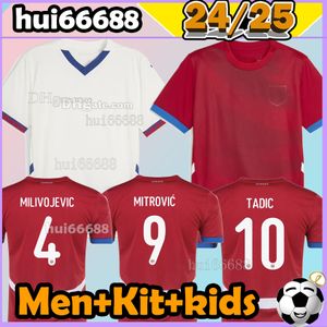 Jersey de futebol da Sérvia 24/25 2024 2025 Sergej Pavlovic Milenkovic Jovic Tadic Kostic Lukic 2024 2025 Home Away Men Kit Circhas de futebol infantis