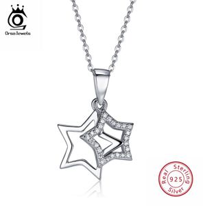 ORSA Jewels 100 Real 925 Sterling Silver Pendants Halsband Shiny Cubic Zircon Star Shape Women Fine Jewelry SN823682276