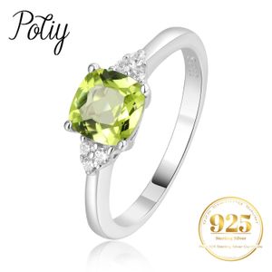 Potiy 11ct Orijinal Doğal Peridot 925 STERLING Gümüş Solitaire Halkası Kadın Moda Taşları Güzel Takı Düğün 240417