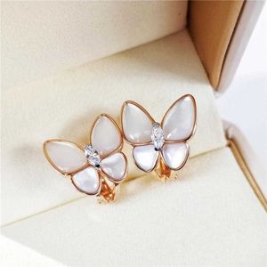 Originalmärke van Bai Bei Butterfly örhängen pläterade med 18K Gold v Jia Jin Rose Mu Light Luxury för kvinnor med logotyp