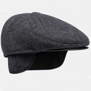 Berets HT1852 Men Cap Hat klasyczny jesienny zimowy kapelusz vintage płaski beret czapka ciepła bluszcz newsboy capalue earflap tata hat berets dla mężczyzn D240417