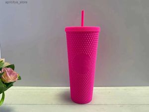 water bottle Starbucks Studded Tumblers 710ML Plastic Coffee Mug Bright Diamond Starry Straw Cup Durian Cups Gift Product L48