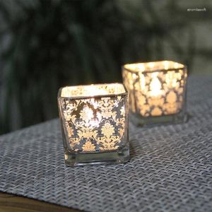 Candle Holders Fancy Plating Square Glass Candlestick Romantic Candlelight Dinner Bar Western Restaurant Home Festival Decoration Send