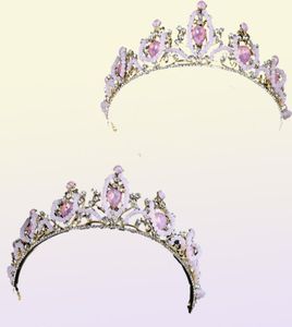 Gelin Düğün Taç Sevimli Pembe Gözyaşı Kristal Kraliyet Kadınlar Rhinestone Pageant Tiara Diadem Saç Süsleme Kadın Aksesuarlar9374089