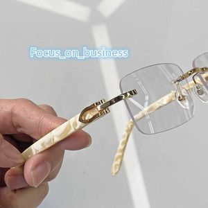 Wholesale 2023 Custom Men Ivory Color Buffalo Horn Shape Fashion Small Square Sun Shades Glasses Trendy Rimless Sunglasses Women