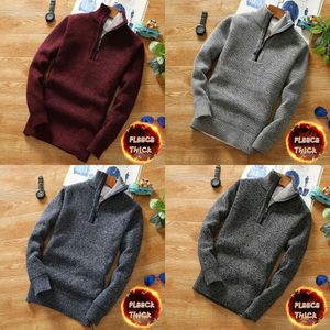 Men's Sweaters Winter Mens Fleece Thicker Sweater Half Zipper Turtleneck Warm Pullover Quality Male Slim Knitted Wool for Spring