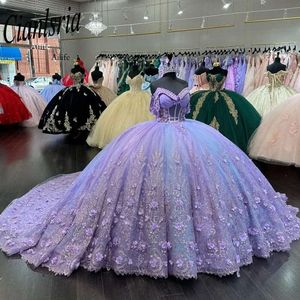 Lekkie fioletowe błyszczące cekinowe cekin vestidos de anos quinceanera xv Brithday słodkie sukienki balowe suknia balowa