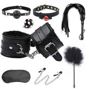 Masturbators bdsm bindande set läder manschett set piska mjuk tång bollpropp krage leksak par flirta vuxen spel produktl2403l2404