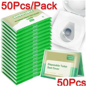 Toilet Seat Covers Toilet Seat Ers Ers 50/1Pcs Portable Disposable Er Paper Waterproof Soluble Water Type Travel/Cam El Bathroom Acces Dhkxa