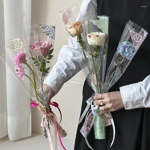 Gift Wrap 50pcs Valentine's Day Single Bag Rose Flower Transparent Bouquet Material Florist Wrapping