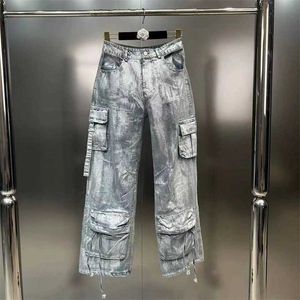 Jeans Damen Designer Luxus Frauen Pant Jeans hochwertige lose Hosen solide lange Tasche mit mittlerer Knopf.