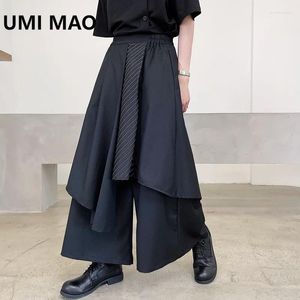 Calça masculina Umi mao mens largura de perna larga listrada retchwork streetwear calça de cintura elástica