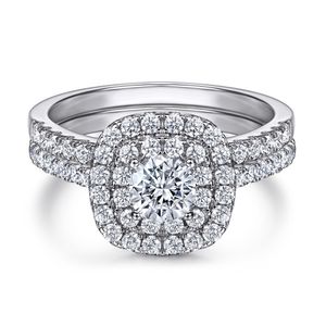 Fashion Classic Wedding 2-i-1 Ring Set 925 Sterling Silver Zircon Ring Smycken