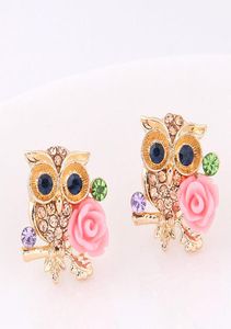 Altın Sevimli Baykuş Çiçek Saplama Küpeleri Kadınlar Hayvan Küpeleri Aretes Studs Boucle D39oreille Femme XD23235981768