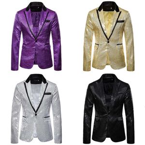 Shiny Men Gold Sequin Glitter Embellished Blazer Jacket Nightclub Blazers Wedding Party Suit Stage Singers Clothes s