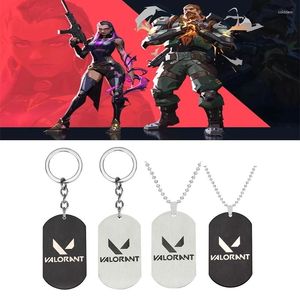 Pendant Necklaces Game VALORANT Keychain Necklace Badge Dog Tag Steel Car Keyrings Key Holder Gaming Keyfob Gift For Fans