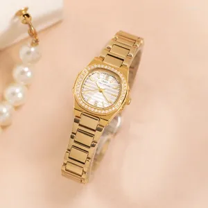 Relógios de aço inoxidável da moda de aço inoxidável de aço dourado de pulsea Brand 2024 Luxury Ladies Roma Feminino Quartz Assista Presentes Relógio