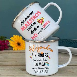 Mugs Spanish Print Mug Coffee Tea Cups Drinks Water Cup Teacher Life Enamel Mugs School Home Handle Drinkware Best Gifts for Teacher 240417