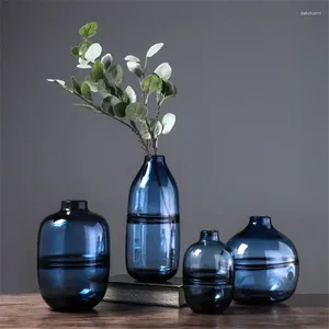 Vases Minimalist Blue Black Glass Vase Home Living Room Nordic Restaurant Flower Arrangement Transparent Decoration Ornaments