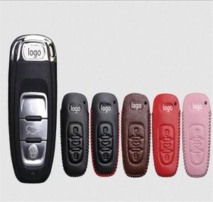 Mic Car Key Case Real Top -Layer -Leder -Schlüsselschutzabdeckung für Audi A4L A6L Q3 Q7 Q5 A7 A3 A5 Styling Logo Frauen Mann Badge GIF6834320