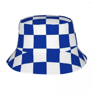 Cappelli a scacchiera berretta cappello da bucket blu blu e bianchi cappelli per pescatori casual per unisex berretto da pesca traspirante per la protezione solare personalizzata
