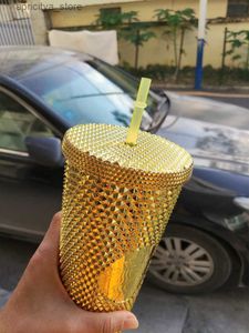 butelka z wodą 2022 rok Mermaid Starbucks Mub Bling Chrome Gold Berry Sangria Studded Tumbler Cold Cup 24 unz venti Grande Keychain265c L48