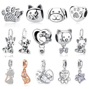 Srebrne kolory koraliki są odpowiednie do bransoletki Naszyjnik Puppy Puppy Miłość Kobieta DIY Jewelry Charm 240408