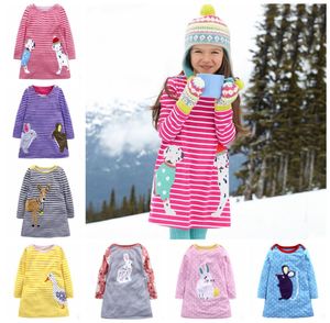 Baby Girls Clothes Kaninchen Applikat -Prinzessin Kleider Cartoon Kinder Kleid Langarm Kinder Kleider Frühlingskleidung 8 Designs 20pcs D3767221