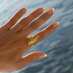 Cluster Rings Uworld Stainless Steel Ring 18K Gold Color Handcrafted Spiral Shell Design And Textured Details Waterproof Minimalist Jewelry