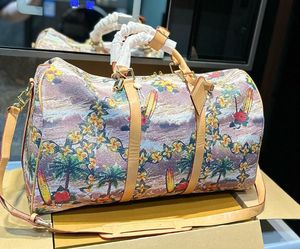 Designerka torba wózka luksusowe graffiti 50 cm bagaż podróżny mężczyźni prawdziwa skóra duża torebka torebki na ramię kobiety modne kwiaty