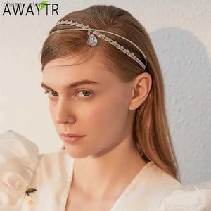 Headbands AWAYTR Luxury Water Drop Diamond Headbands Alloy Crystal Headband Rhinestone Hair Accessories For Women Trends Y240417