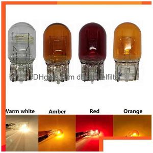 Decorative Lights 1Pcs T20 7440 7443 W21/5W Car Halogen Lamp Warm White Amber Red Brake Bbs Tail Stop Light Rear Turn Signal Drl 12V Dhb6O