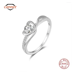 Clusterringe Canner 925 Sterling Silber mit Herz geformter Zirkonring für Frauen 18K Gold kaltes Stil Leichter Ohrringe Fein Schmuck Valentinstag