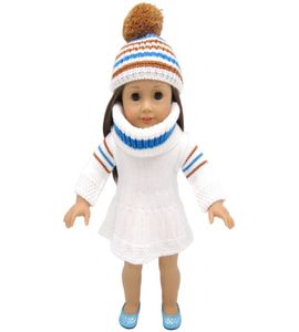 18 tum American Girl Doll Clothes tröja klänning med hattar och halsduk för barnfest gåva toysdollkläder tillbehör för amer9076156