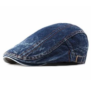 Berets 2021 Spring Summer Solid Color Newsboy Caps Men Washed denim Cotton Flat Peaked Cap Women Painter Beret Hats 16 d240417