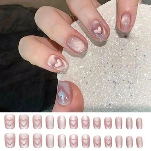 False Nails 24pcs Short Ballerina False French Love Heart Cat Eye Cover Pressa su fai da te