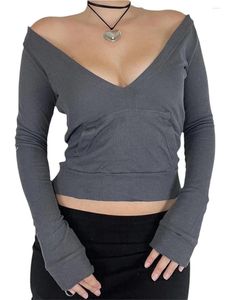Koszulki damskie yoawdats kobiety wychodzą na zewnątrz bluzki szczupłe v szyję solidny kolor krótki kaptur T-shirt swobodne y2k streetwear