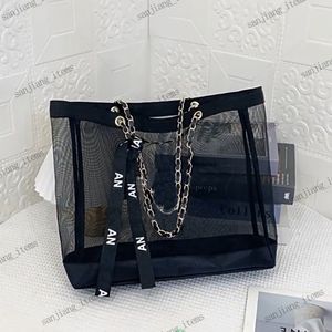 Kvinnor Designerväskor Lås C Black Mesh Beach Tote Högkvalitativ Cha Handväskor Crossbody Purses Chain Axel Purse Stor rese shoppingväska kosmetisk påse