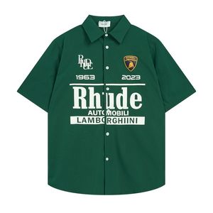 Camisa rhude clássico verão pesado tecido casal designer de moda pós camisas homens homens novos estilo estilo pólo de alta qualidade camisa rhude shirt pólo verde