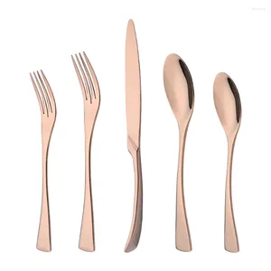 Servis uppsättningar 5st Rose Mirror Table Set Knife Fork Spoon 18/10 rostfritt stål bestick silverkök Western bestick