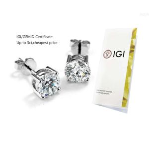 Charm Cadermay Cvd Hpht 0.5ct 1ct 2ct Lab Diamond Earrings 14k 10k 4 Prons Screw/push Back Grown Solitaire Stud