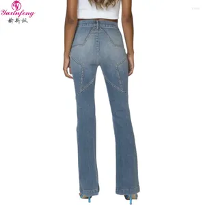 Frauen Jeans European 2024 Fünf posped Star Patchwork -Pailletten Frau Herbst Sommer Dünner Slim Sexy Hip Y2K Flare Hosen Jeans lässig lässig