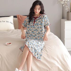 Women's Sleepwear 2024 Summer Plus Size Short Sleeve Cotton Print Nightgowns For Women Korean Cute Night Dress Nightdress Home Nighty